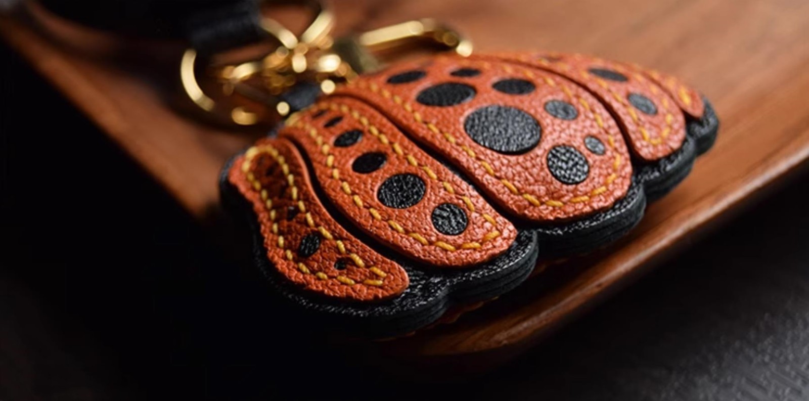 Halloween Pumpkin Bag Charm Pendant Handmade Lambskin Leather Keychain Key Ring
