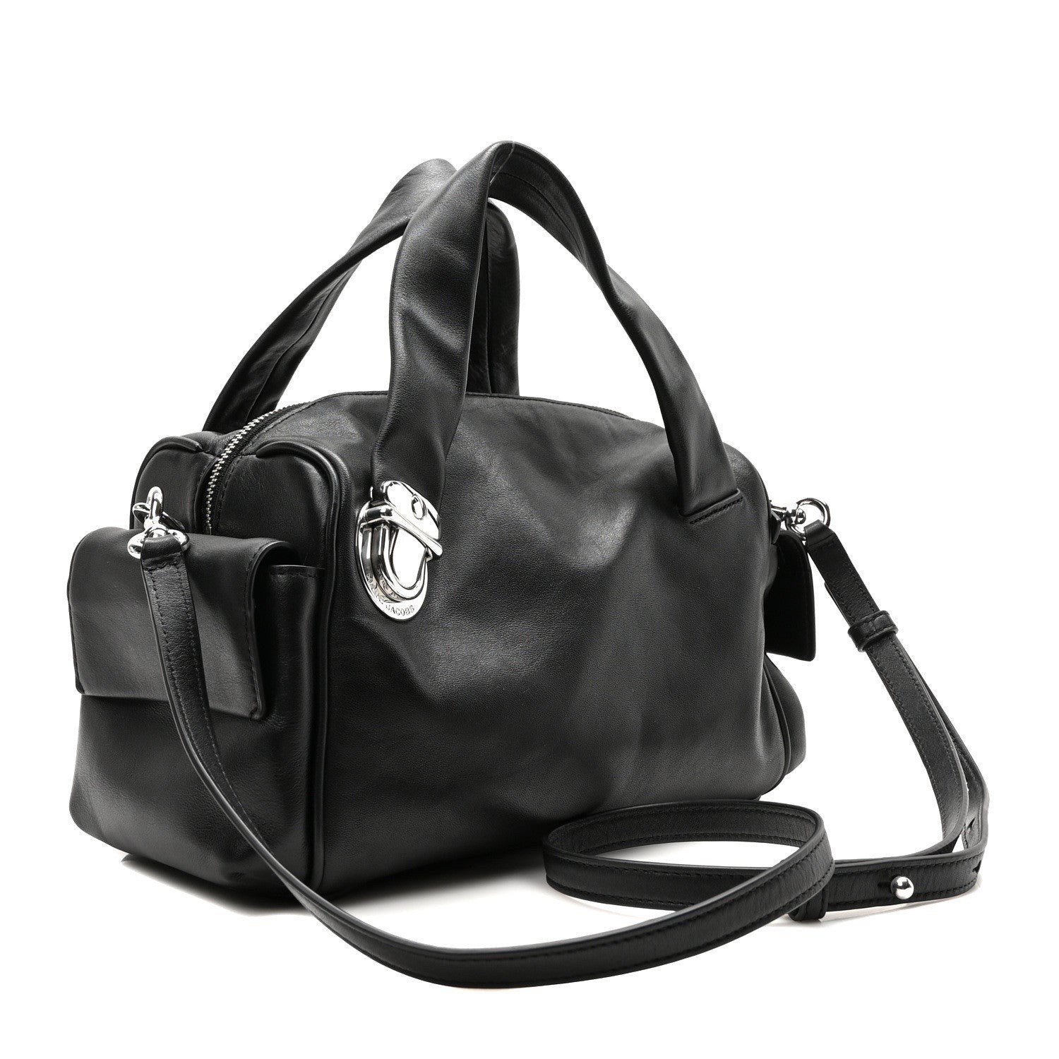 NWT MARC JACOBS Mini Pushlock Black Leather Satchel /Shoulder/Crossbody Bag $550