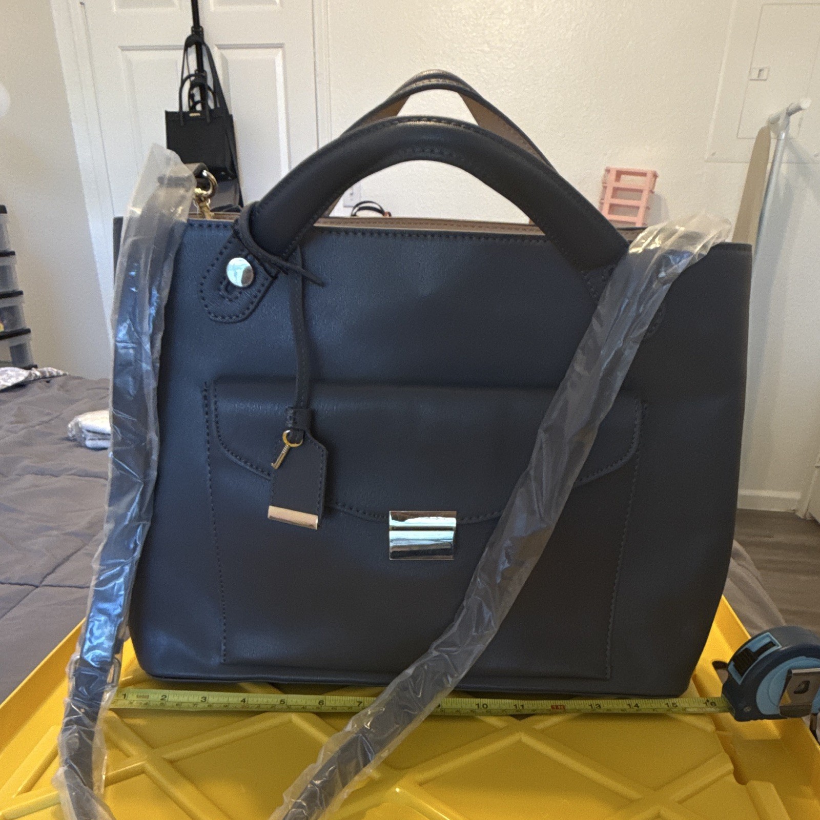 ZARA Basic Collection Gray Top Handle Satchel Bag, Detachable Strap