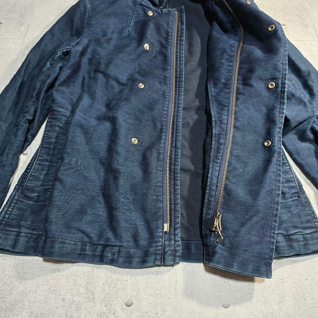 45R Indigo Blue Cotton Double Riders Jacket S Small Made In Japan Workwear