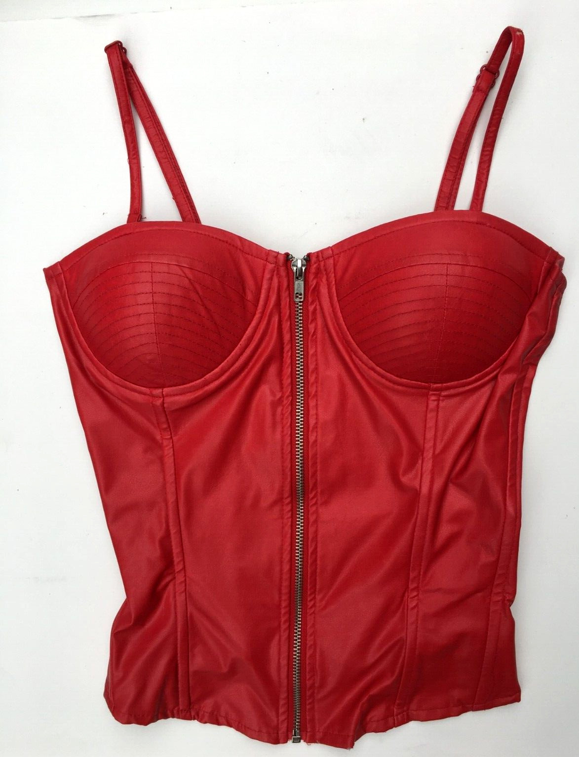 Y2K Charlotte Russe Red Faux Leather Corset Bustier PVC Zip Club Biker MEDIUM