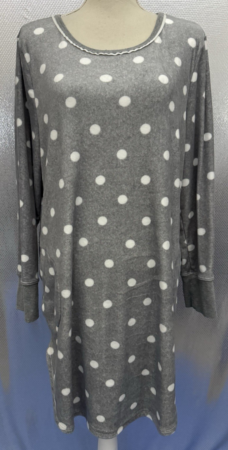 Kate Spade Nightgown Womens Sz XL Gray Polka Dot Long Sleeve Pullover Sleep