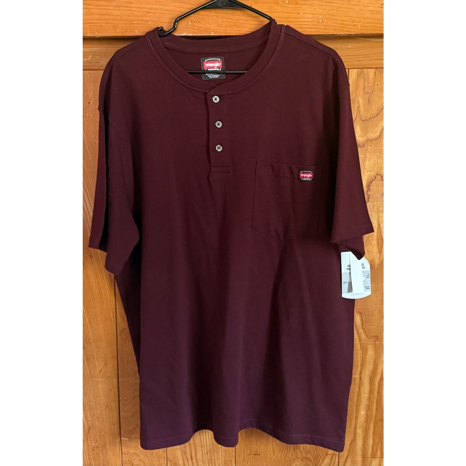NWT Wrangler Workwear Choice Pocket Henley Tee Burgundy XL