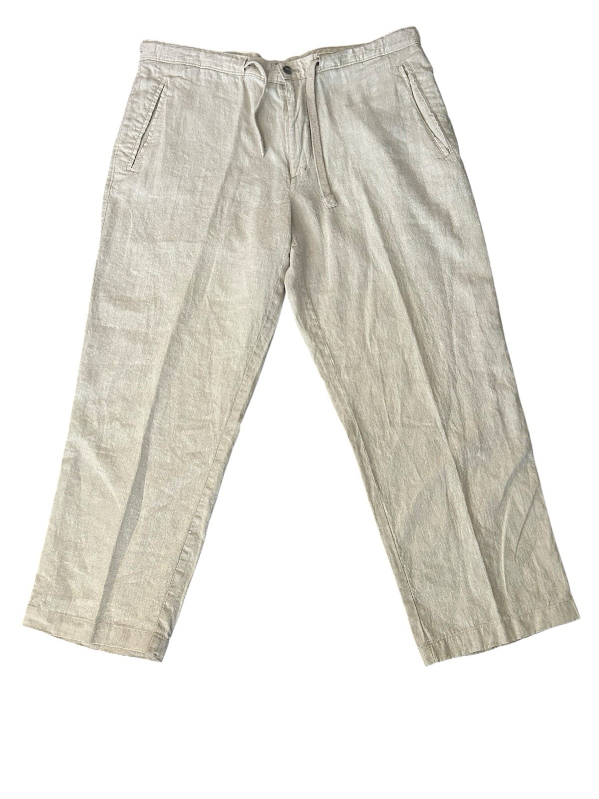 Tasso Elba 100% Linen Chino Pants Beige Semi Sheer 36×27 Coastal Lightweight