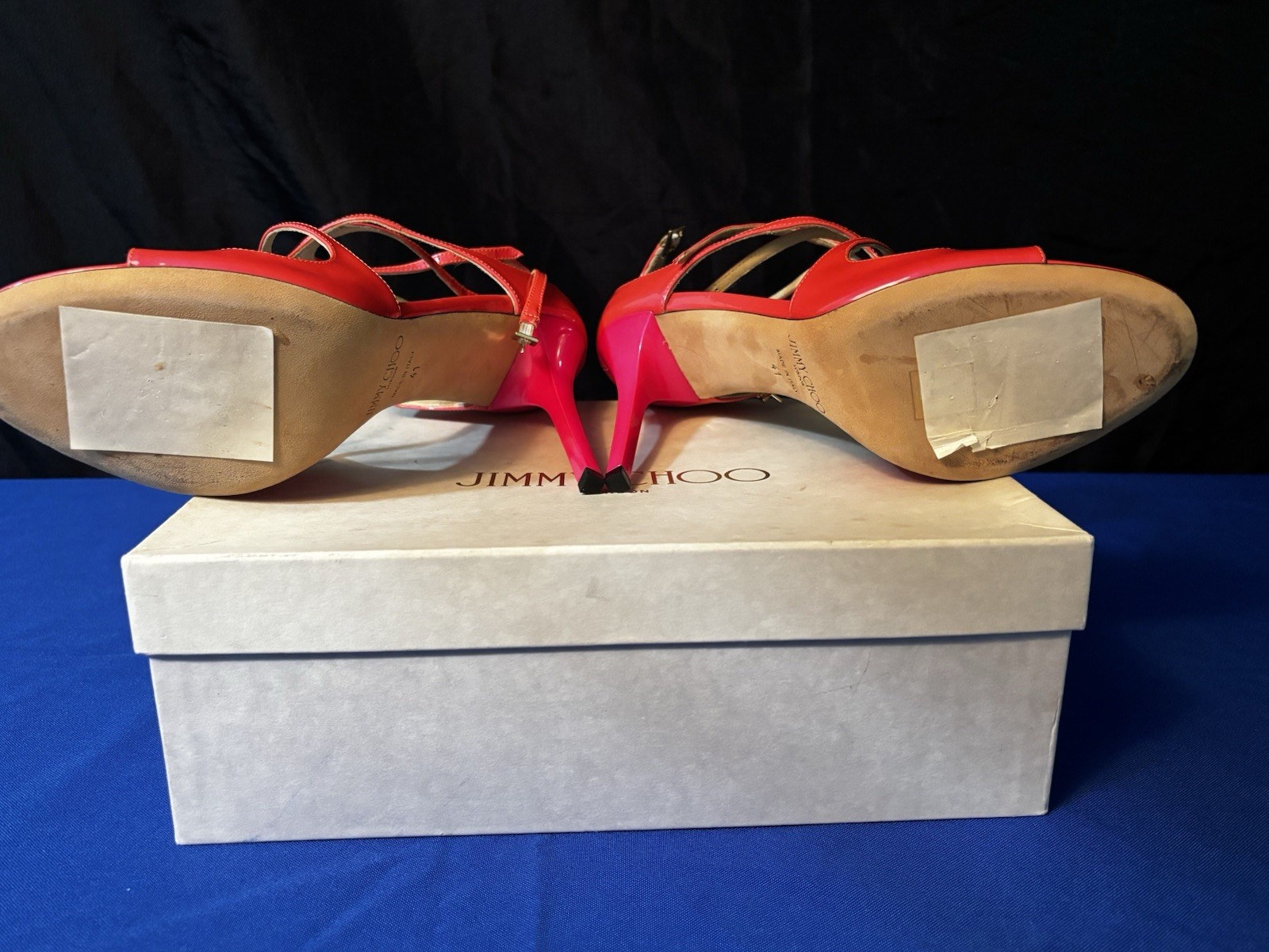 JIMMY CHOO Lance 100 Pink Patent Leather Strappy Sandals Size 11 Good &Bag