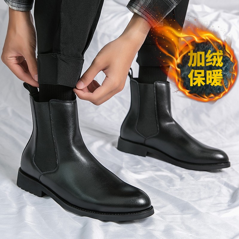 Mens Winter Warm Causal Ankle Boots Leather Formal Dress Shoes Pull On Low Heels