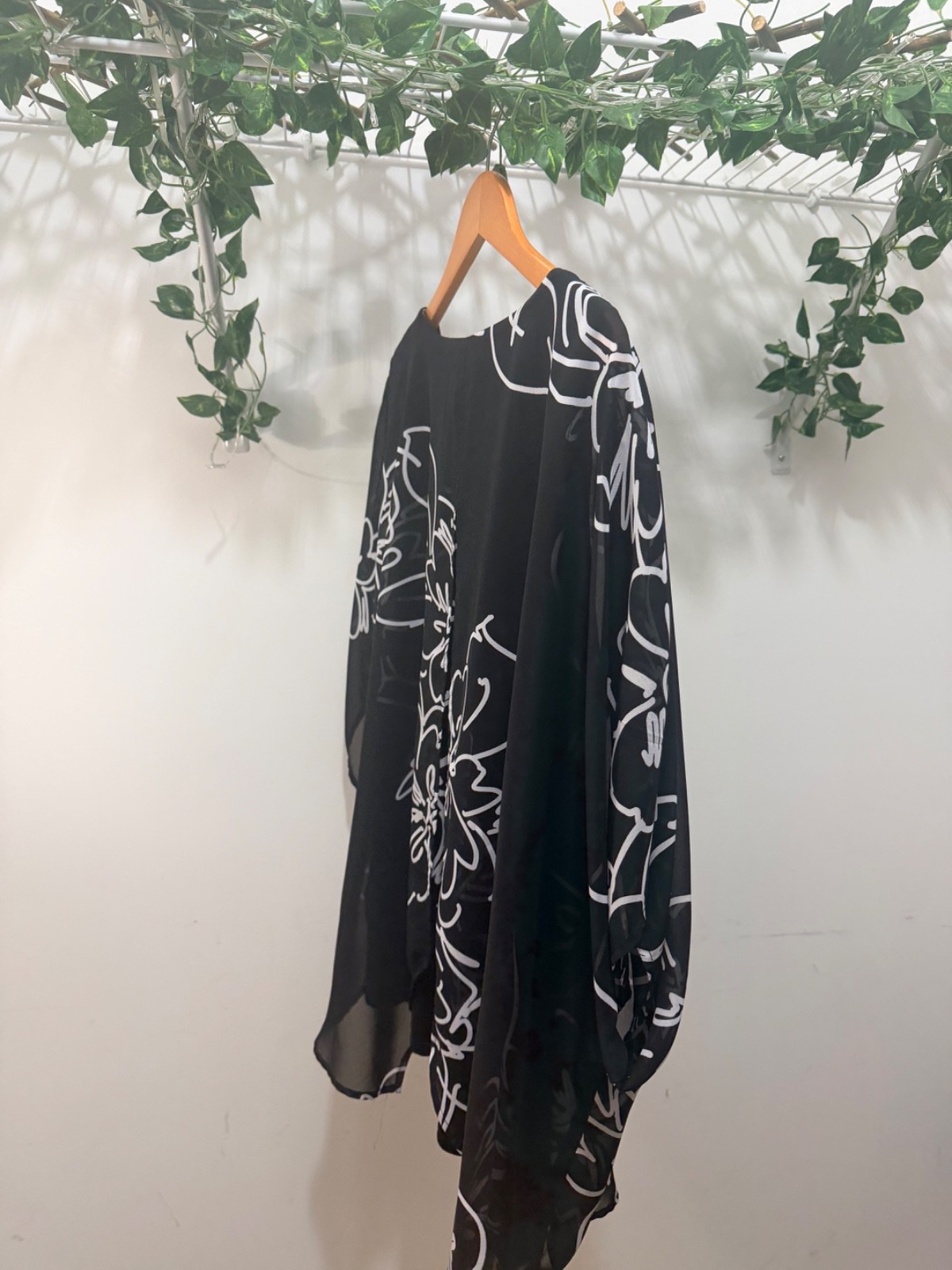 Avenue Black Sheer Floral Print Blouse 3/4 Sleeve Layered Career Top Plus Size