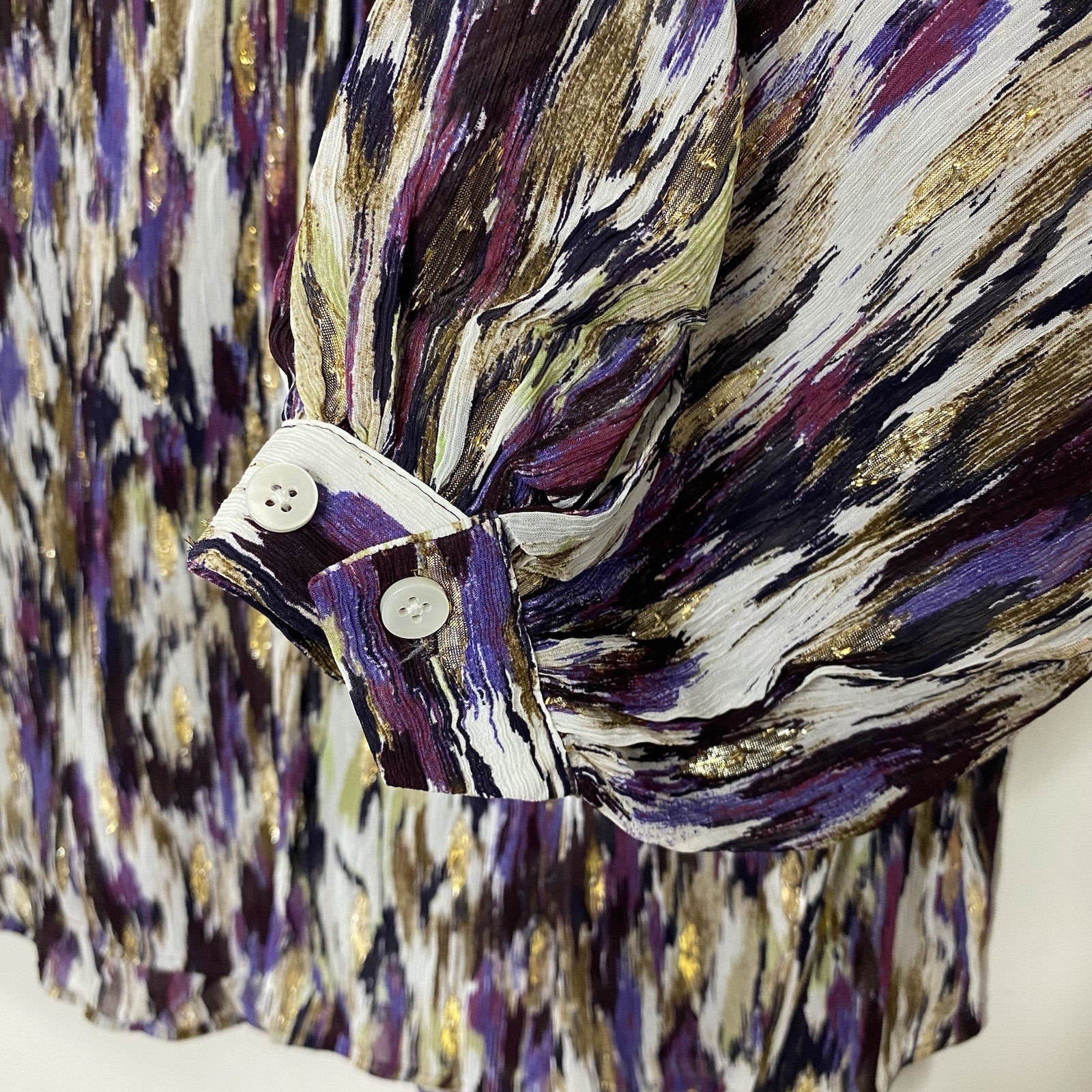 Chicos Purple Metallic Button Up Shirt Crinkled Semi-sheer Lightweight Sz 3.5/18