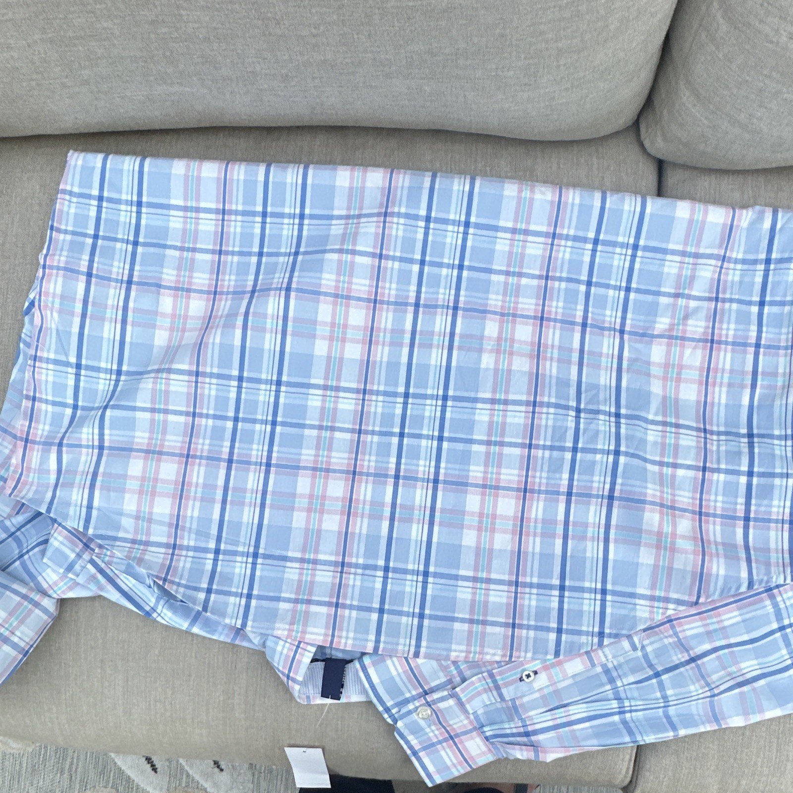 IZOD Men’s XL Blue Pink White Plaid Cotton Woven Long Sleeve Button-Down Shirt