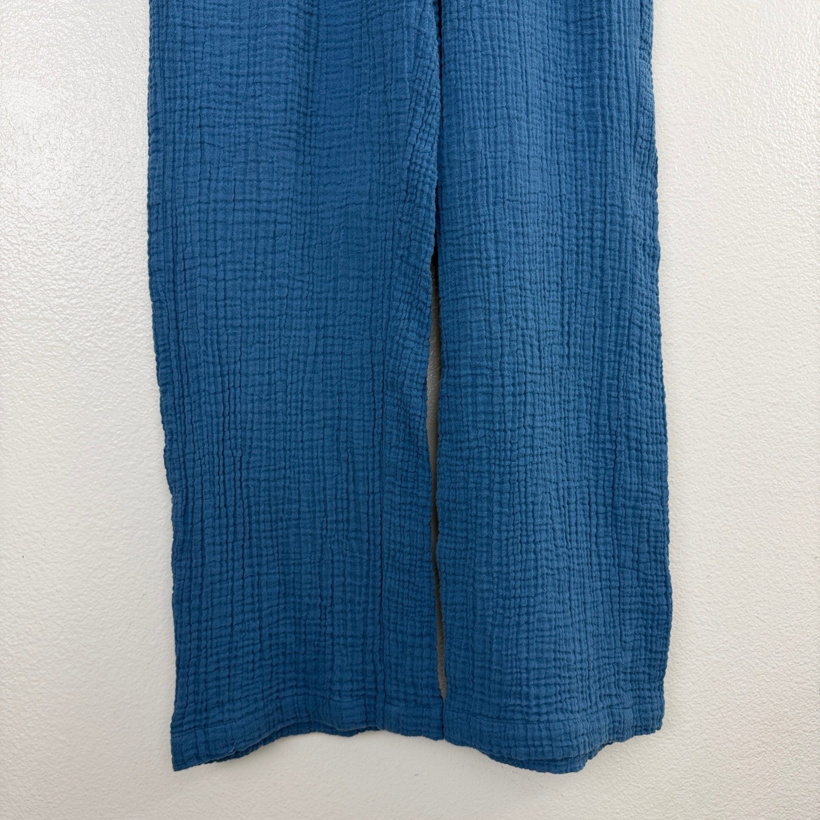 Eileen Fisher Pants Womens PP Blue Cotton Gauze Elastic Waist Wide Leg Casual *