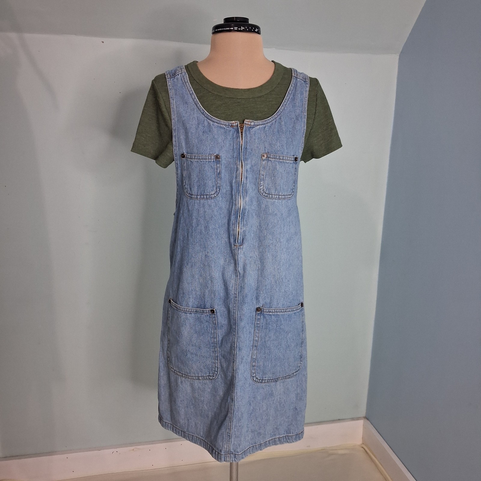 Denim Overall Pinafore Vintage Apron Style Jumper Dress Sleeveless Cottage S