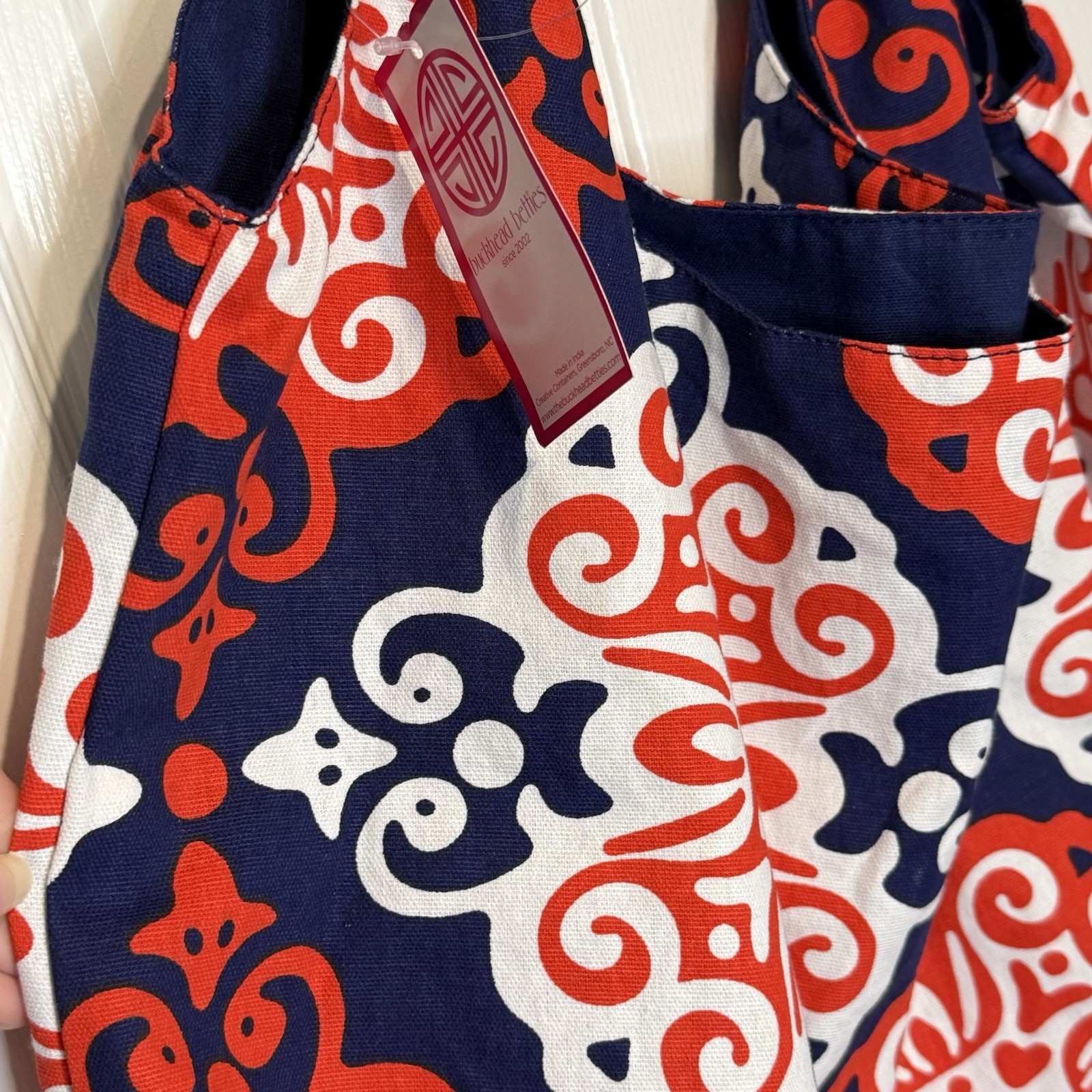 Buckhead Betties Hobo Bag Geometric Navy Red White Shoulder Strap