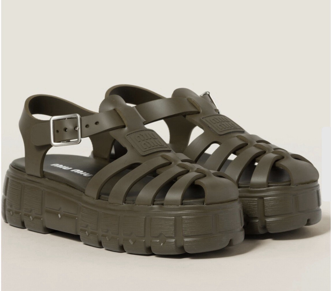 Authentic Miu Miu Eva Platform Sandals, Dark Hunter Green, EU 38 Women’s