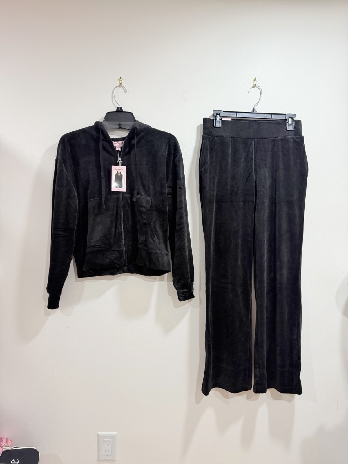 NWT Juicy Couture Velour Tracksuit Set Black Rhinestone Logo Size S