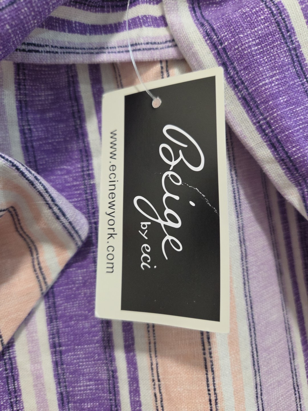 Beige By eci Linen Pants Purple Pink Stripe Size 14 NWT