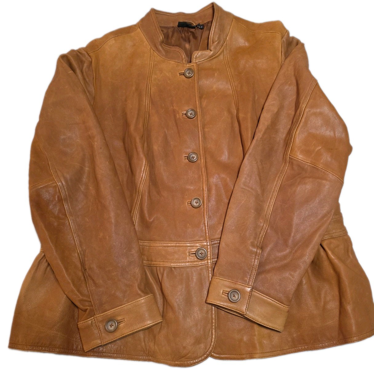 a.n.a Women’s Brown Genuine Leather Peplum Button Front Jacket Sz 1X NWT