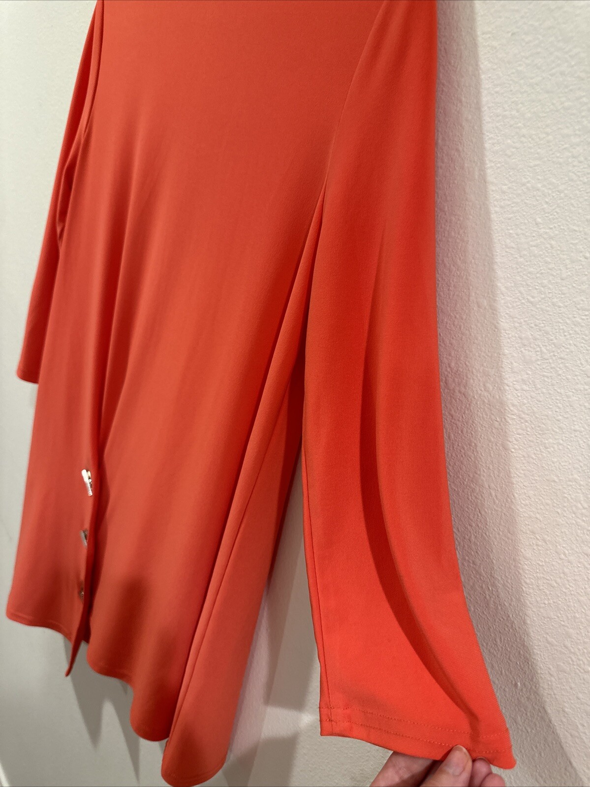EUC Joseph Ribkoff Blouse Womens 10 Stretch V Neck Asymmetric Three Ring Detail