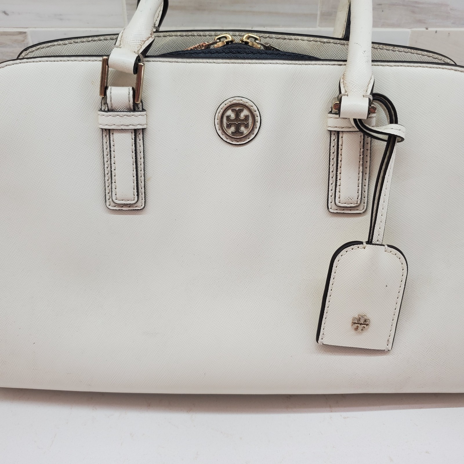 Tory Burch Curved Robinson Color Block Wear To Handles $408.10 Receipt Inside