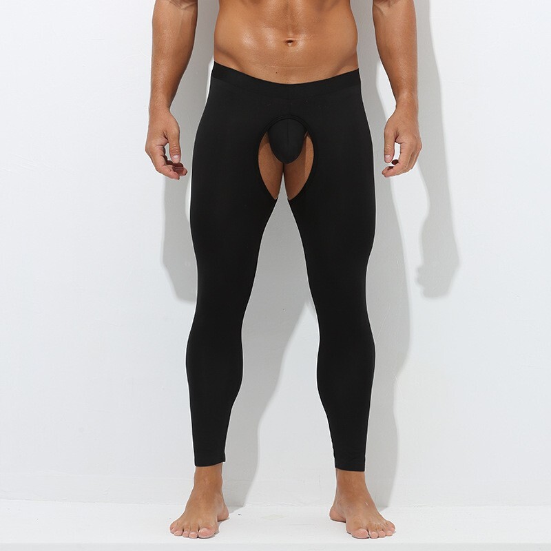 Men’s Open Crotch Pouch Long Johns Pants Breathable Thermal Leggings Underwear