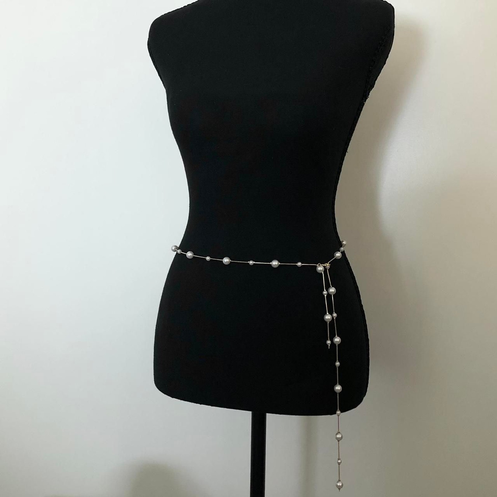 Y2K Coquette Gold Faux Pearl Dangle Chain Belt, Fits Up to 40 Inches, X7GA1155