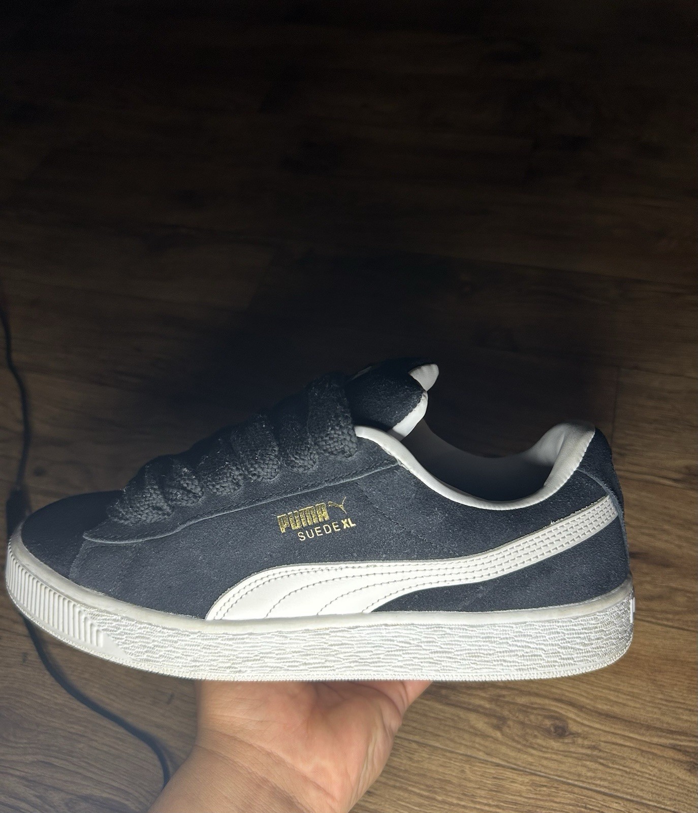 PUMA Suede XL Men’s Suede Low Top Lace-Up Sneakers Black/White 395205-02