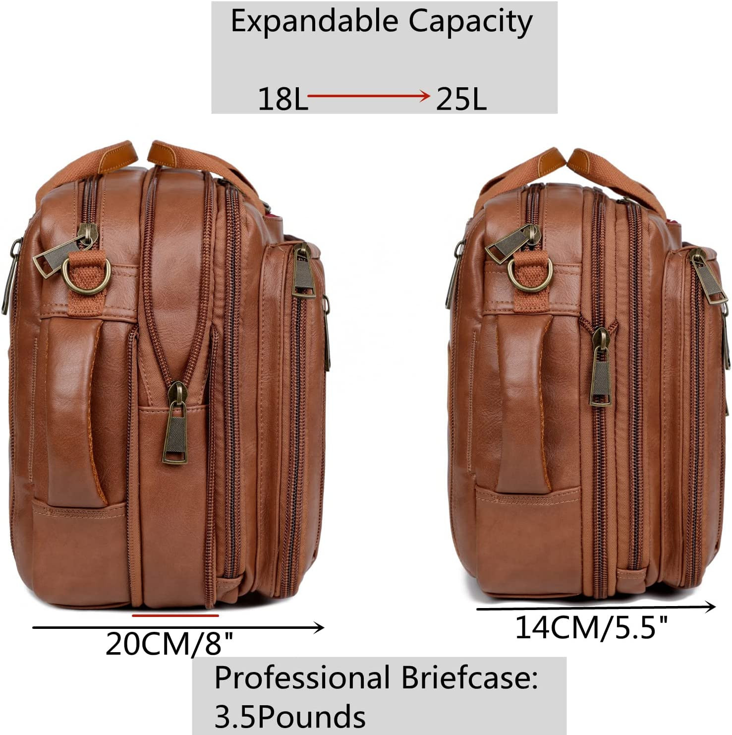 Vegan Leather 15.6 Laptop Backpack Briefcase Hybrid Travel Work Bag Brown