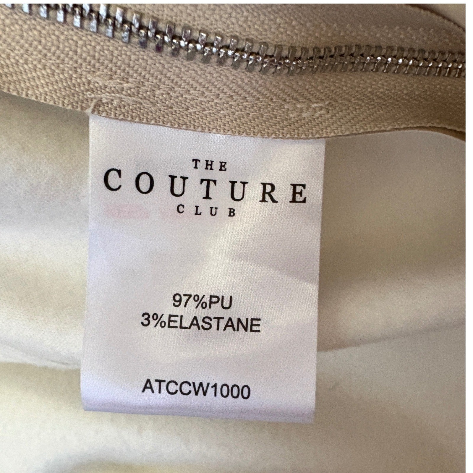 The Couture Club Leather Look High Rise Side Zip Leggings in Bone, Small, Chic