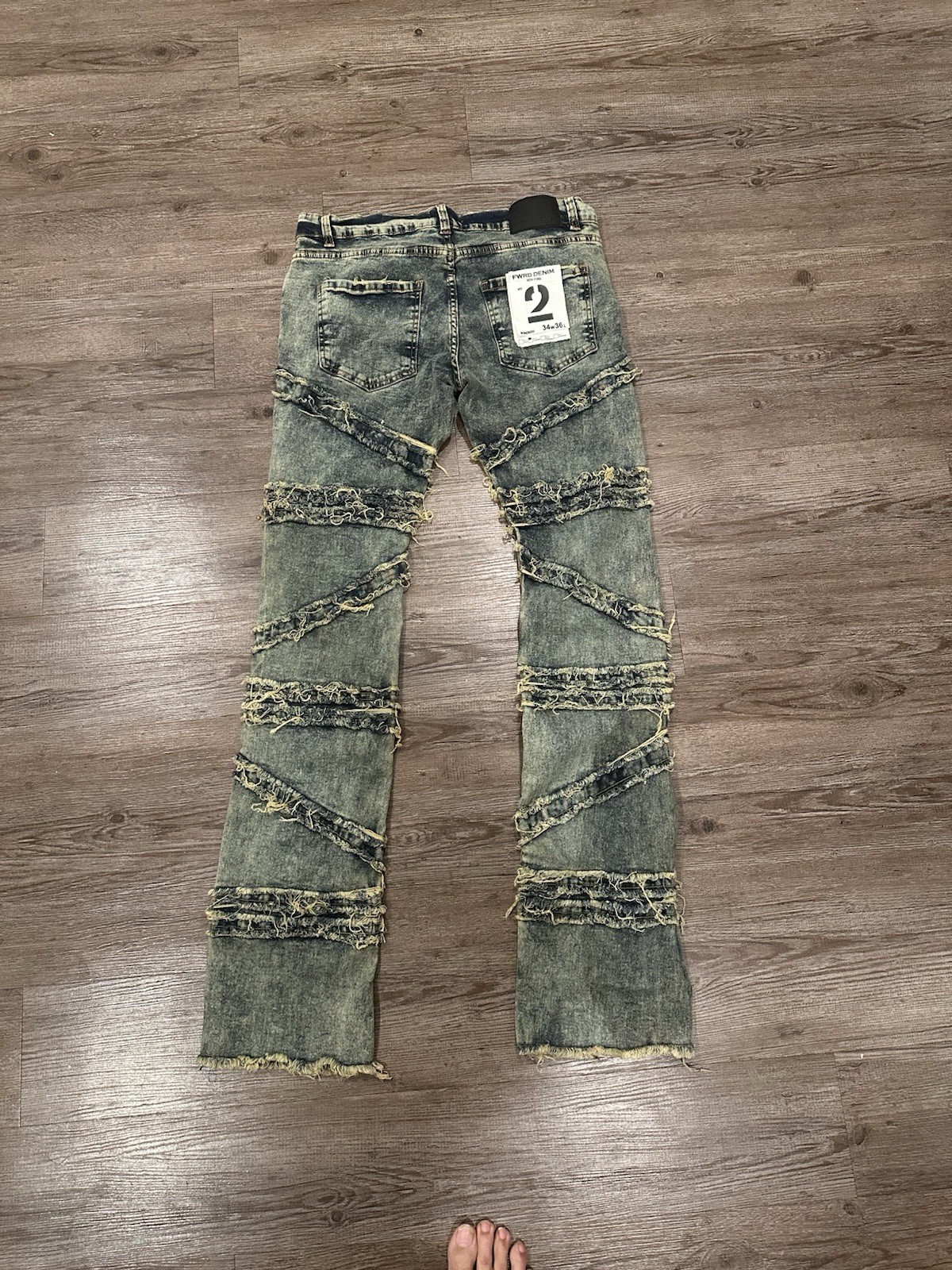 FWRD Denim Men’s Stacked Skinny Jeans Blue Acid Wash Distressed 5-Pocket