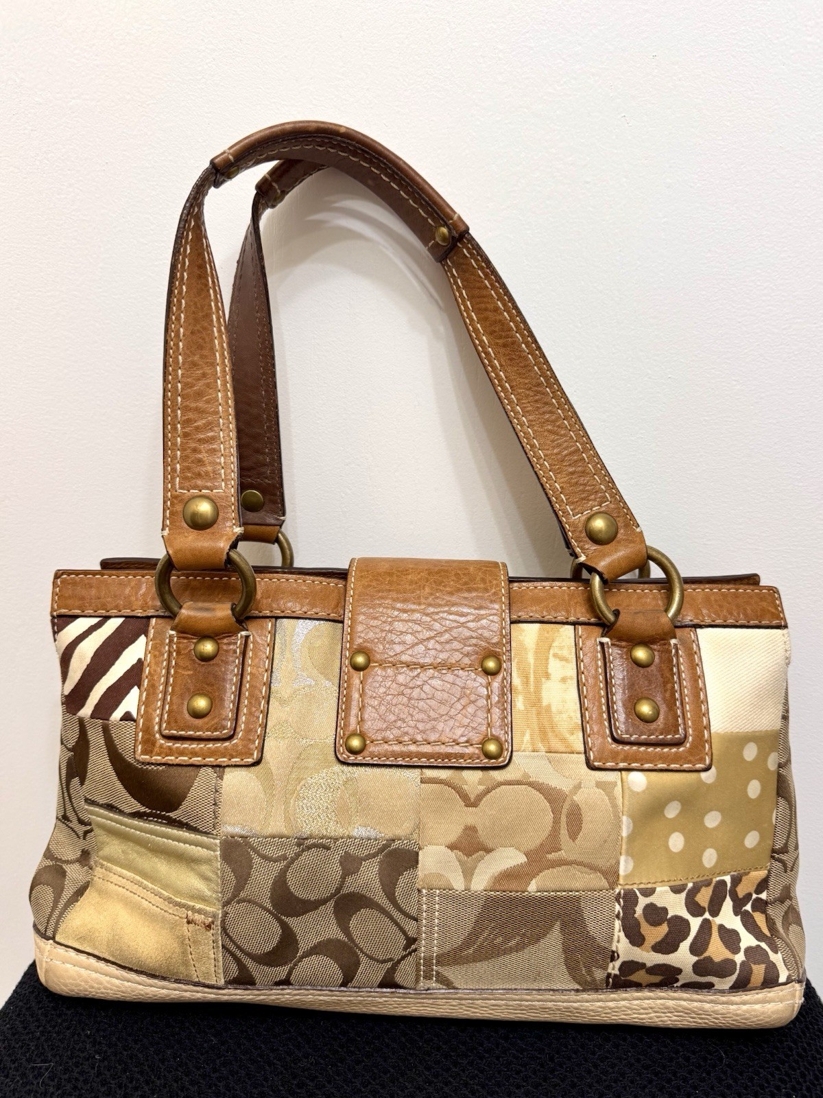 Coach Patchwork Signature C Turnlock Tote Bag Women’s Medium Beige Brown