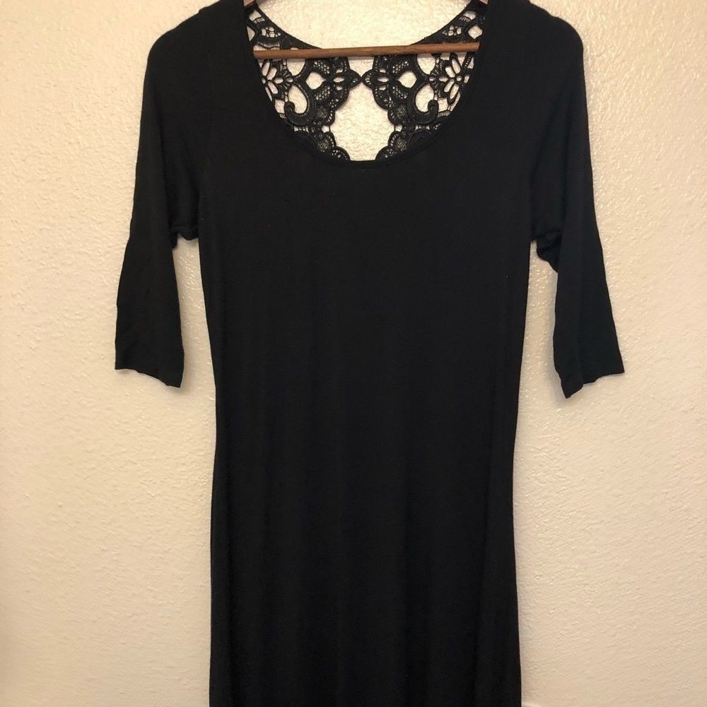 Lime N Chili black Romantic Goth stretch midi crochet lace open back dress S