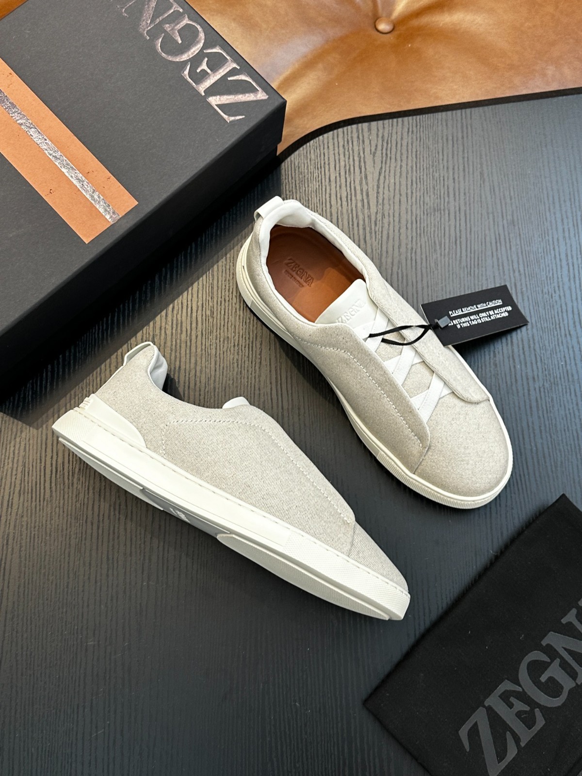 𝐙𝐄𝐆𝐍𝐀 Triple Stitch Sneakers Beige EU Size 43