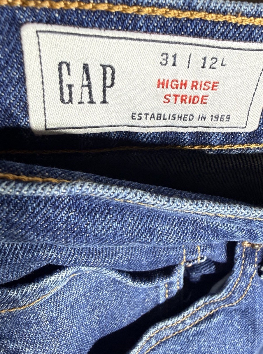 Gap 12 Tall Long Denim Blue Jeans Wide Straight Leg Slash Pockets Elastic Waist