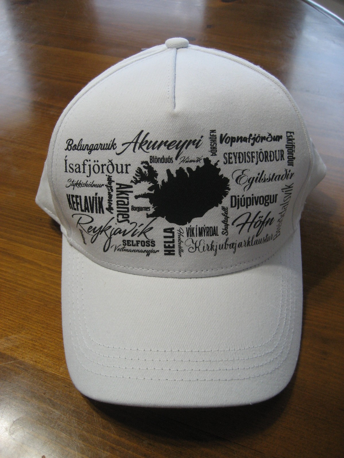Iceland Souvenir Baseball Hat Cap White w/Map & City List NEW Icemart Adjustable