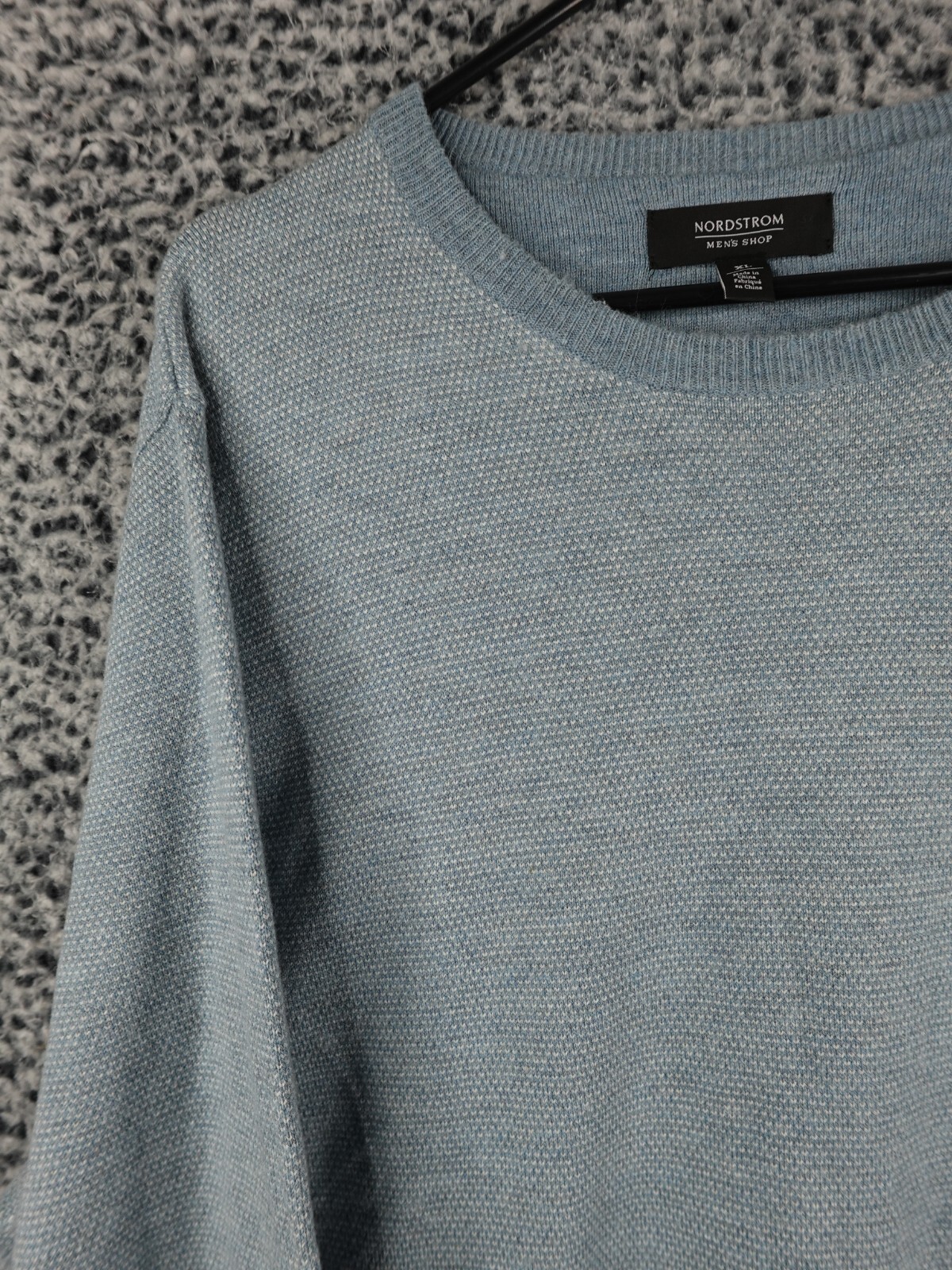 Nordstrom Mens Shop Bird’s Eye Rayon Wool Blend Blue Knit Sweater Size XL