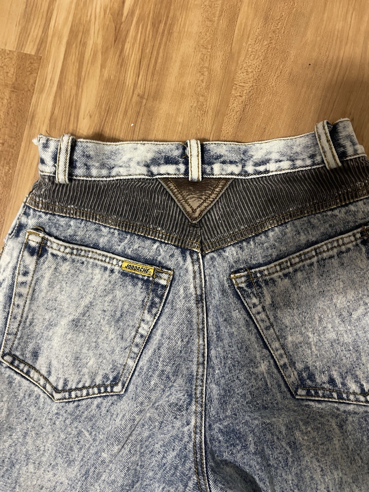Vintage No Exit American Legend Jordache Acid Wash Corduroy Trim Jeans Size 7/8