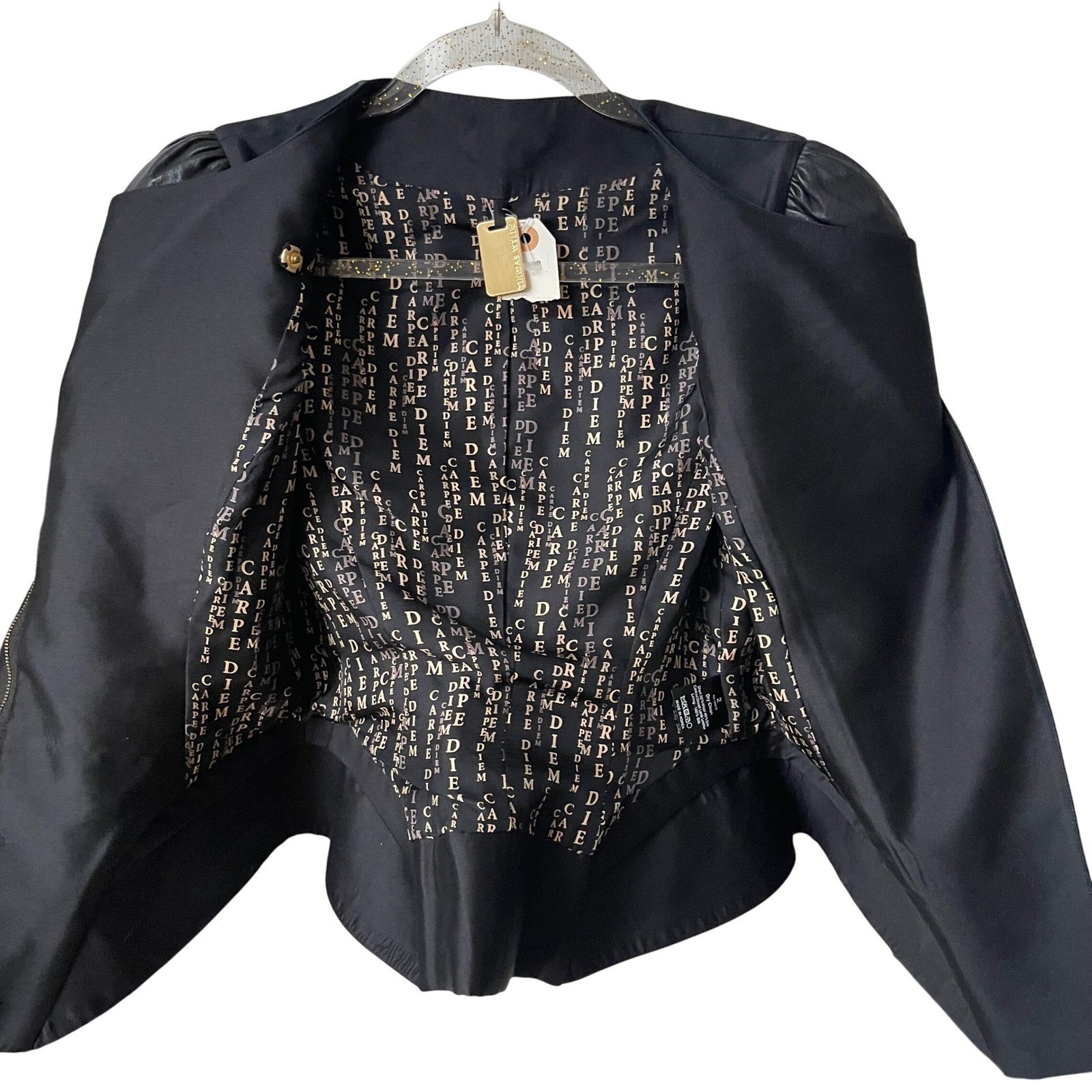 Thomas Wylde Black Structured Jacket SZ 2 Wool Silk Leather Blazer Made in Korea