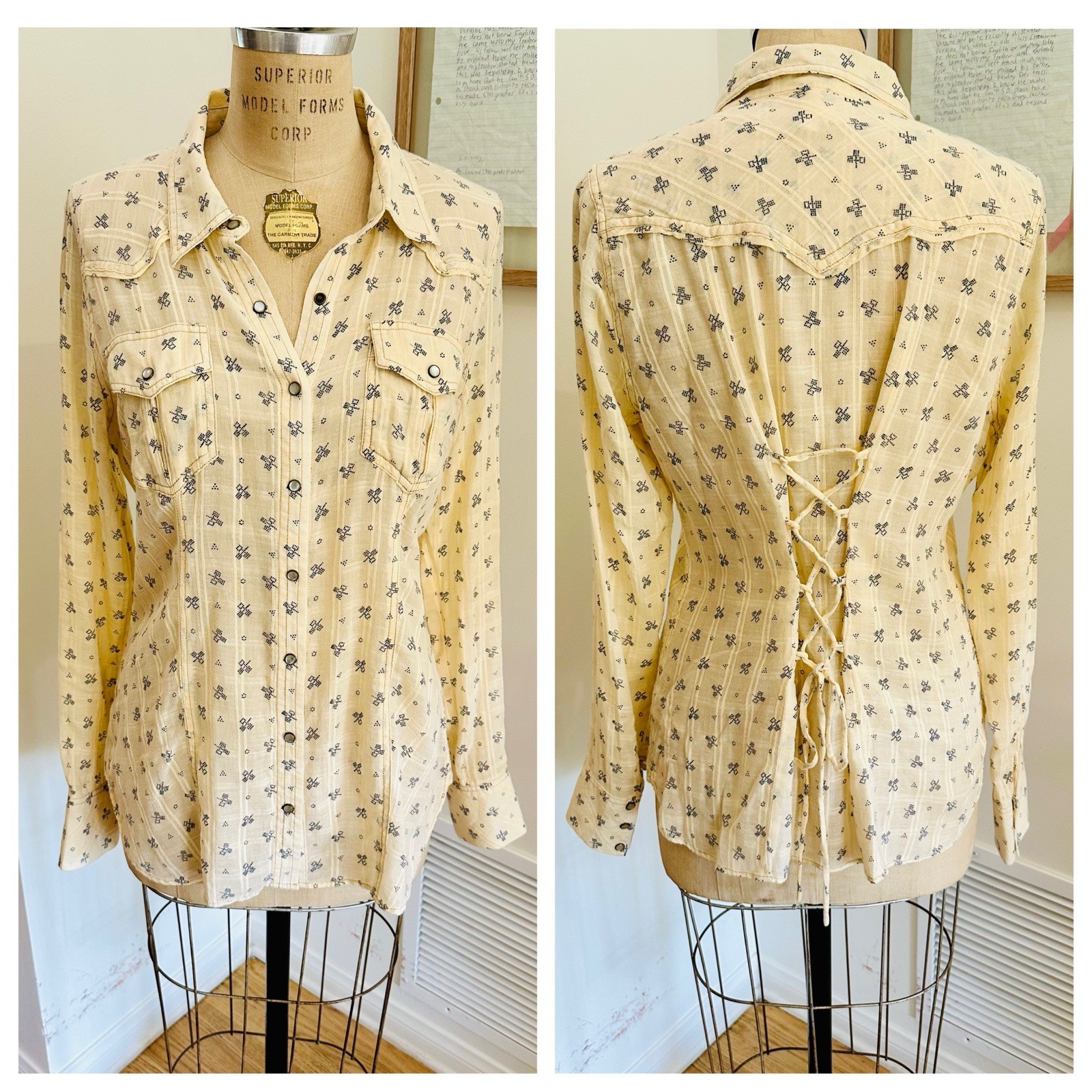We The Free x Free People Western Snap Shirt w/ Lace Up Corset Back, Medium