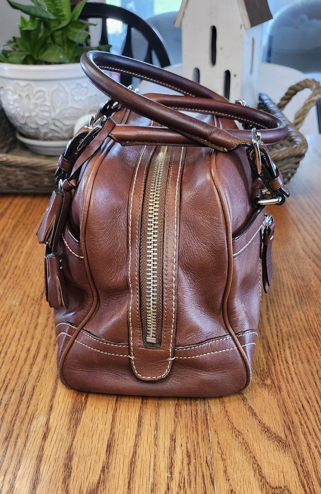 Vintage Coach Hamilton Tanned Cognac Brown Leather Tote Bag Satchel y2k