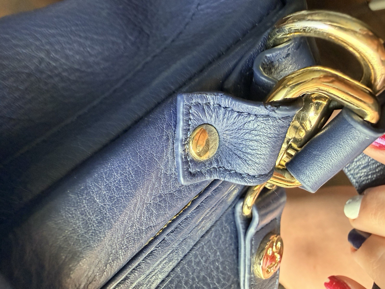 Emma Fox Blue Medium Satchel Turn Lock Detachable Strap Floral Lined
