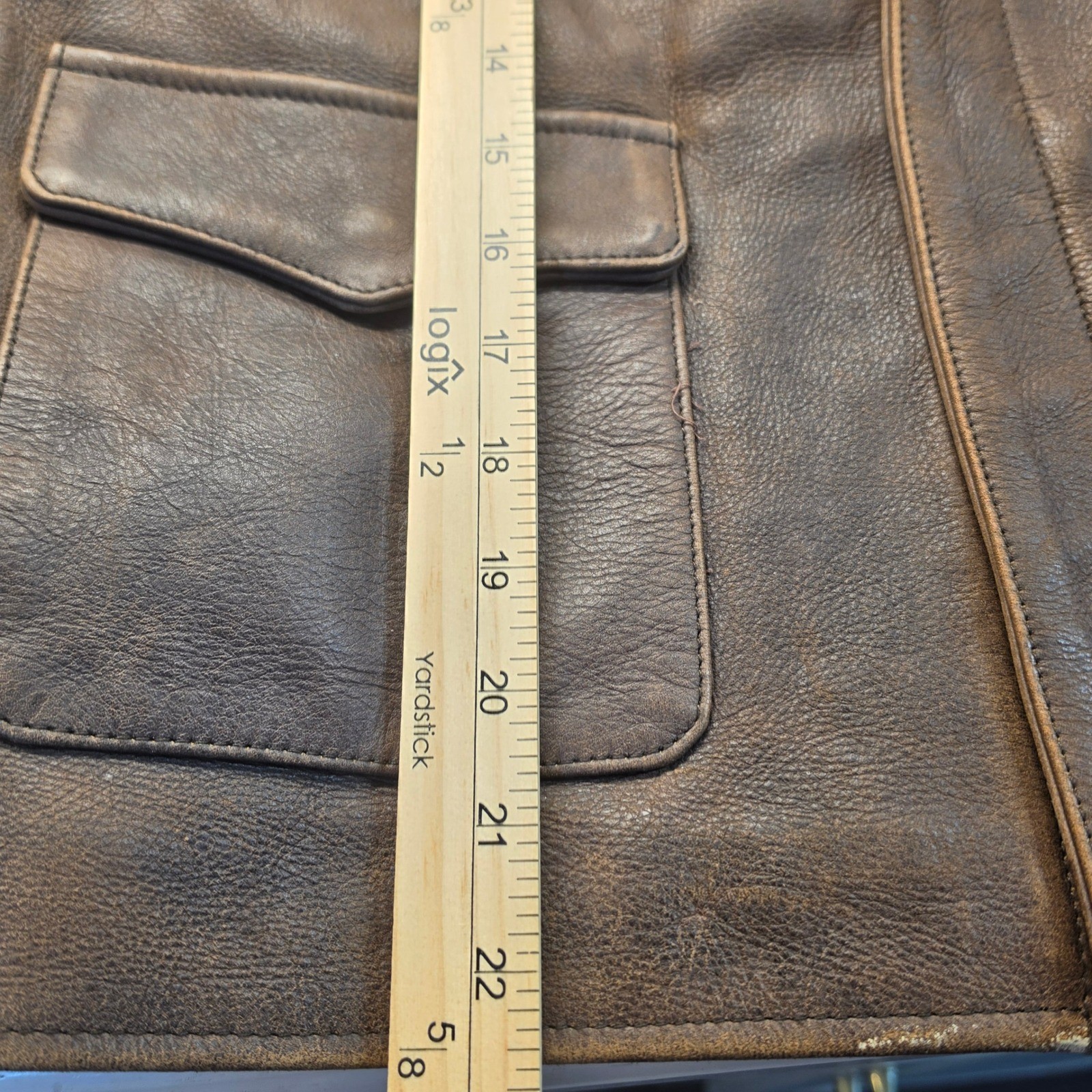 US Wings Leather Flight Jacket Mens Large Brown Good Distressed Bomber A-2 READ!