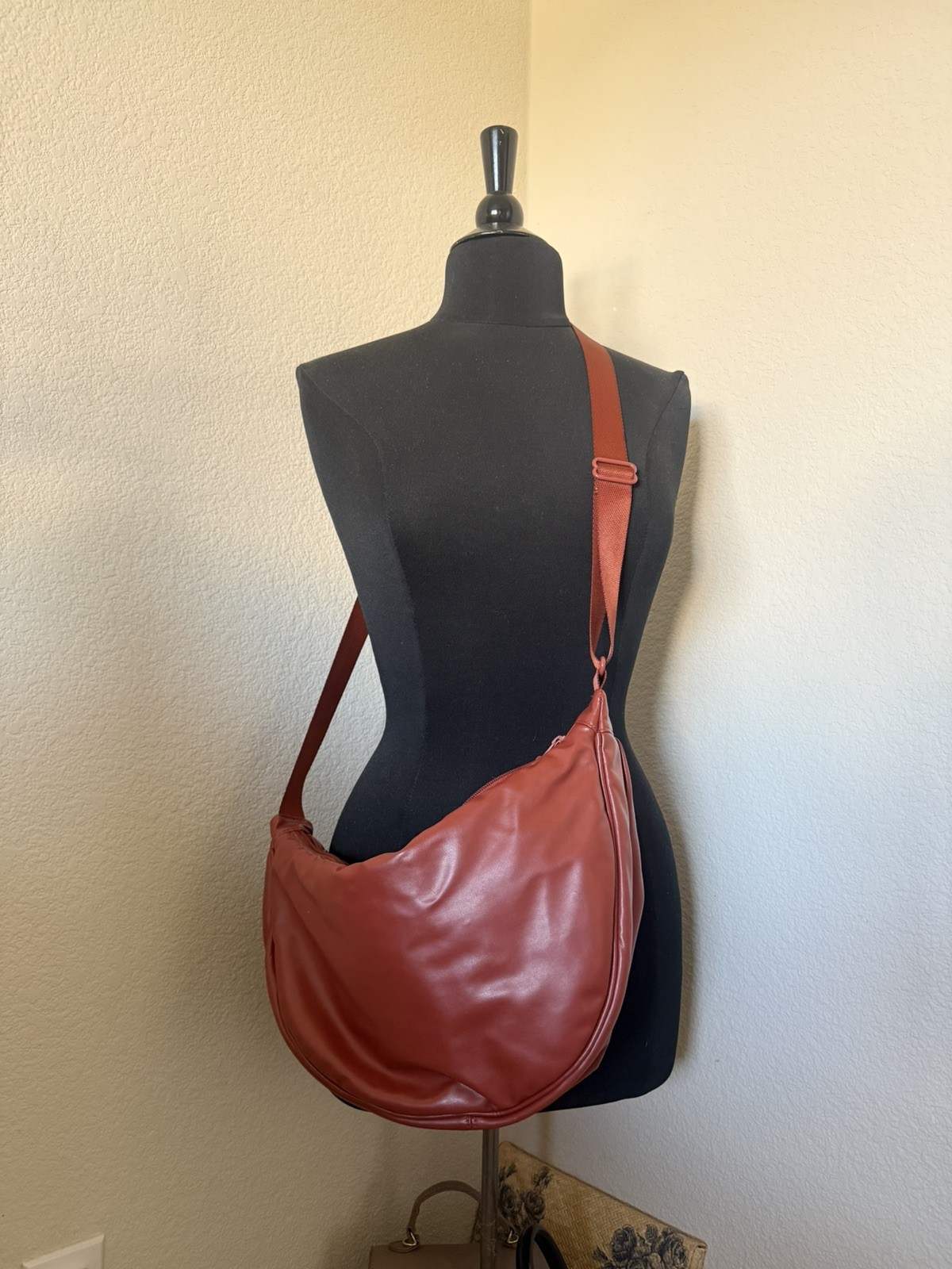 UNIQLO C Faux Leather Touch Round Shoulder Bag Dark Orange