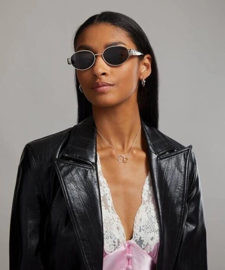Celine CL40235U 16A Triomphe Metal Sunglasses Silver Frame Grey Lens Authentic