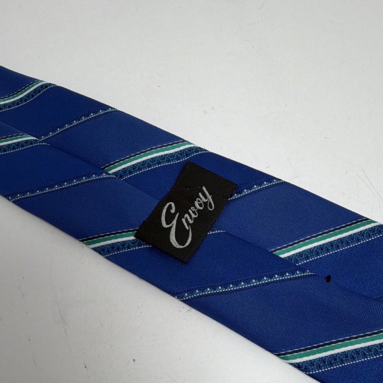 Envoy Men’s Blue Green White Striped Polyester Tie Classic Size 57-60″ x 3”046