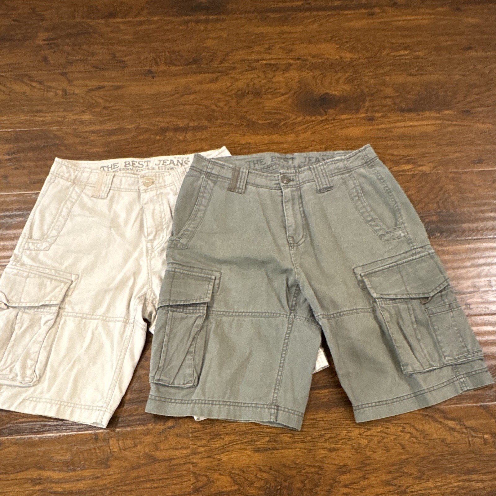 The Best Jeans Men’s Gray Cargo Shorts Cotton Canvas Flat Front Pockets Button