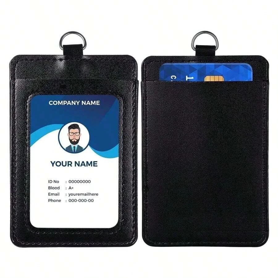1pc PU Leather Vertical Badge Holder with Lanyard ID Card Holder for Men Women