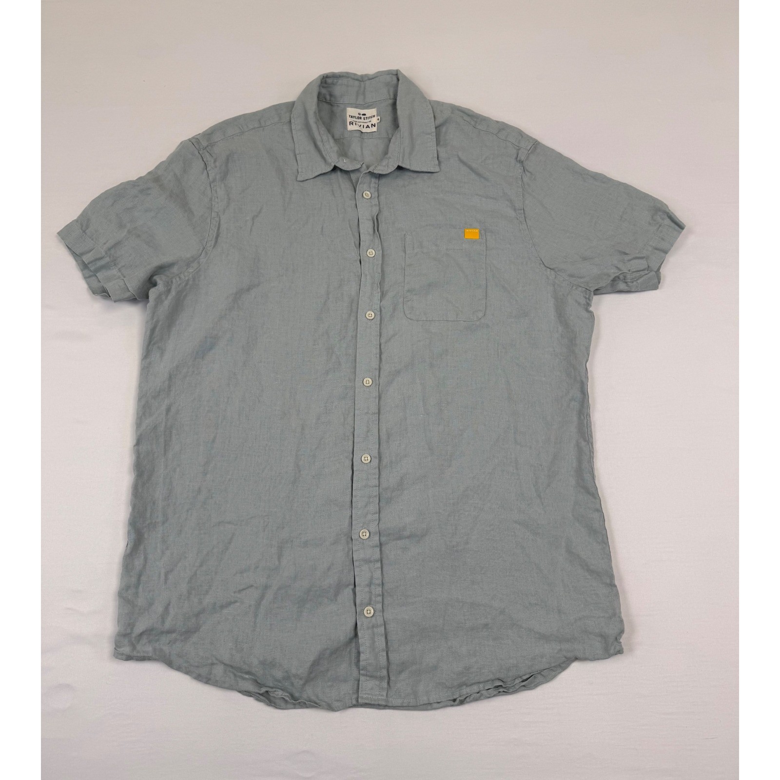 Taylor Stitch Rivian Mens 100% Hemp Short Sleeve Button Down Shirt Blue Grey 46