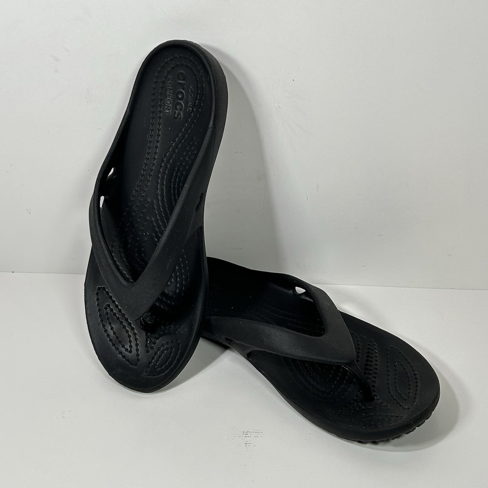 Crocs Flip Flops Kadee II Womens 6 Iconic Comfort Flip Flops Black Slip On Thong