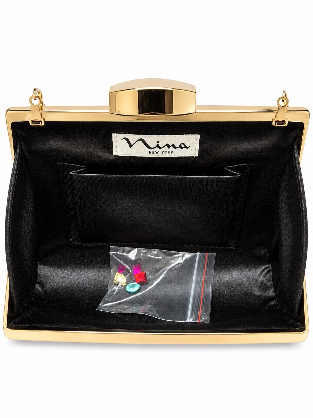 Nina Black Beaded Clutch Clasp Closure Gold Chain Strap Geometric Formal