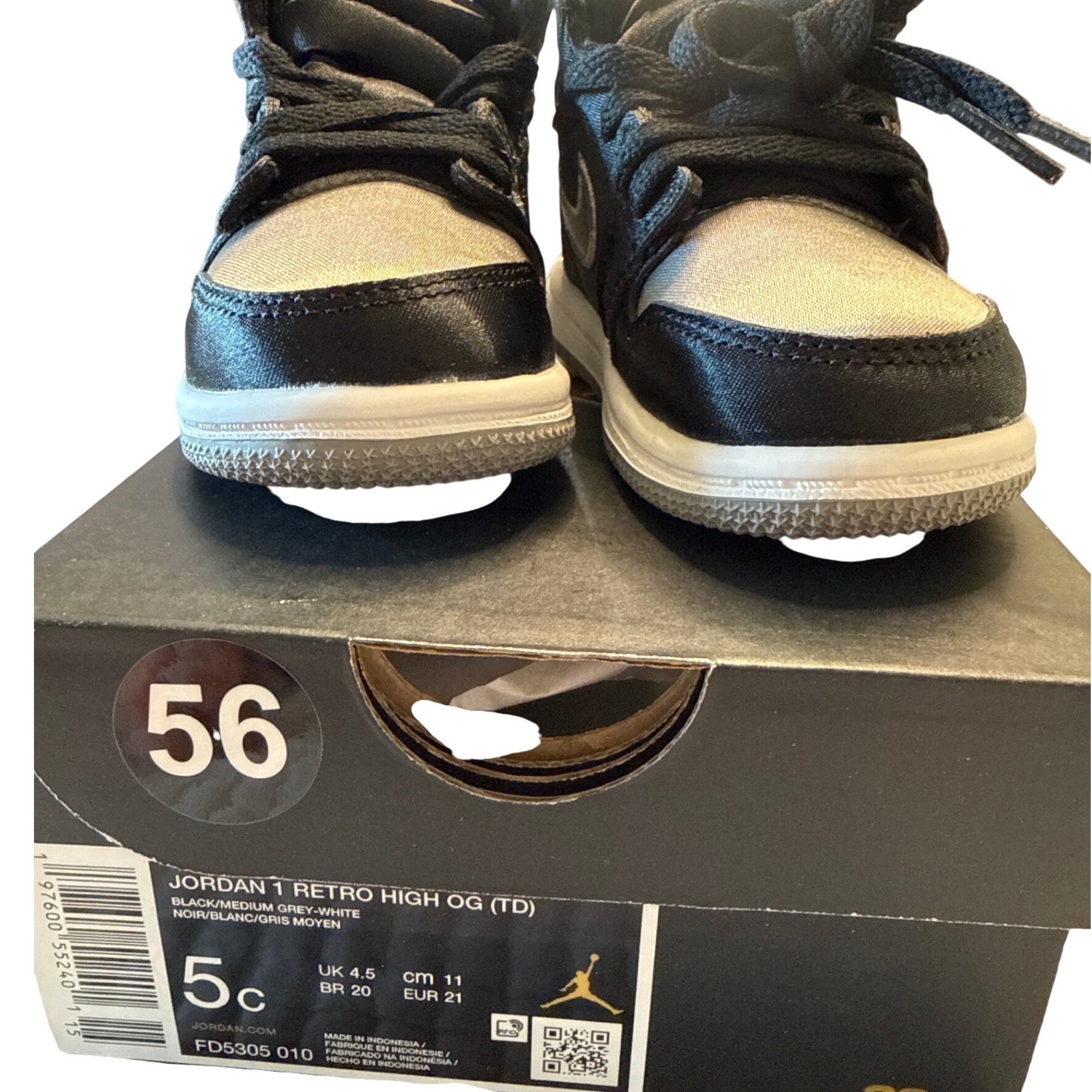 Nike Air Jordan 1 Retro High OG TD Black Grey White 5C FD5305-010 Brand New w/