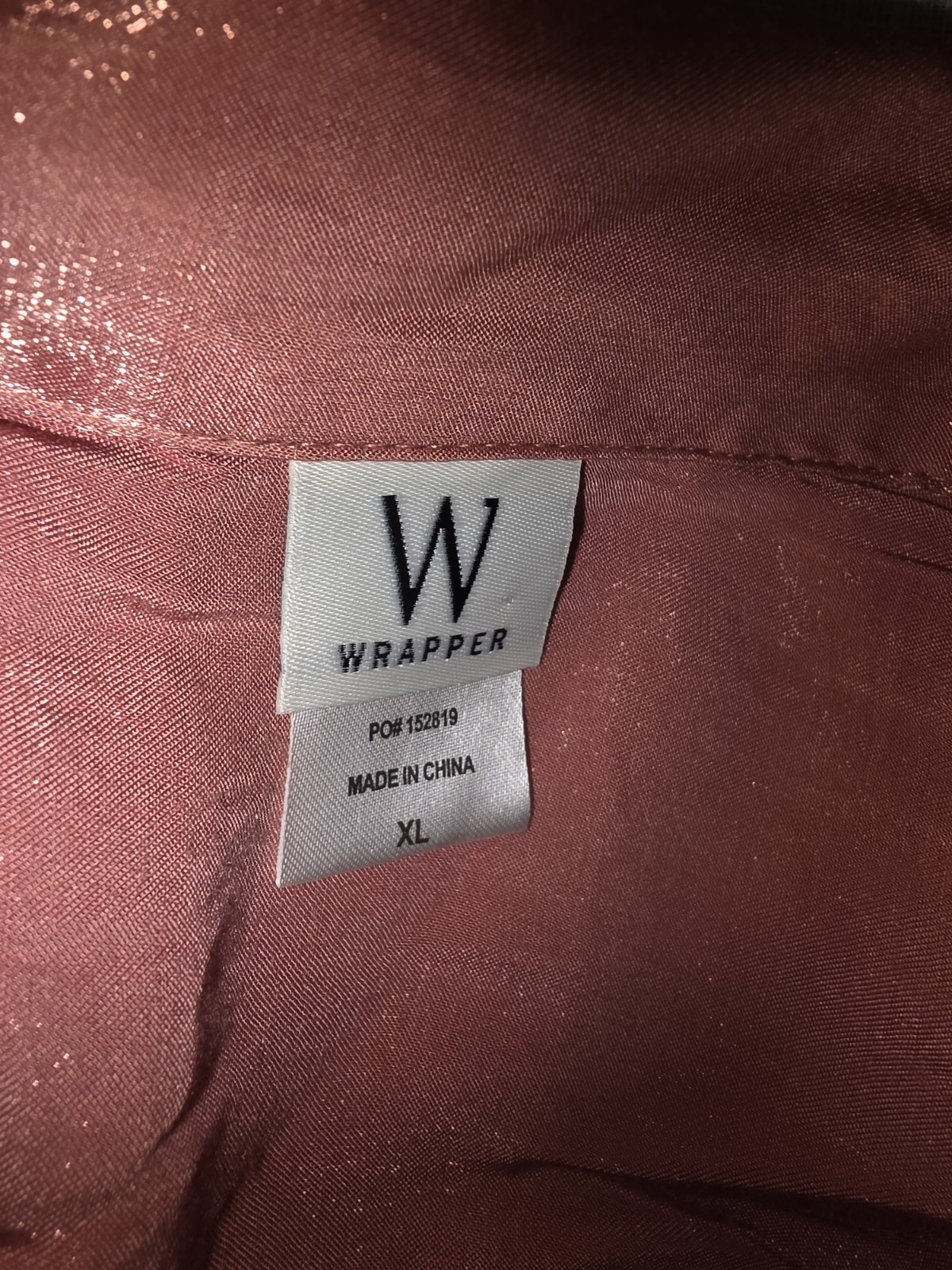 Wrapper Pink Solid Collared Button-Up Long Sleeve Blouse Regular XL